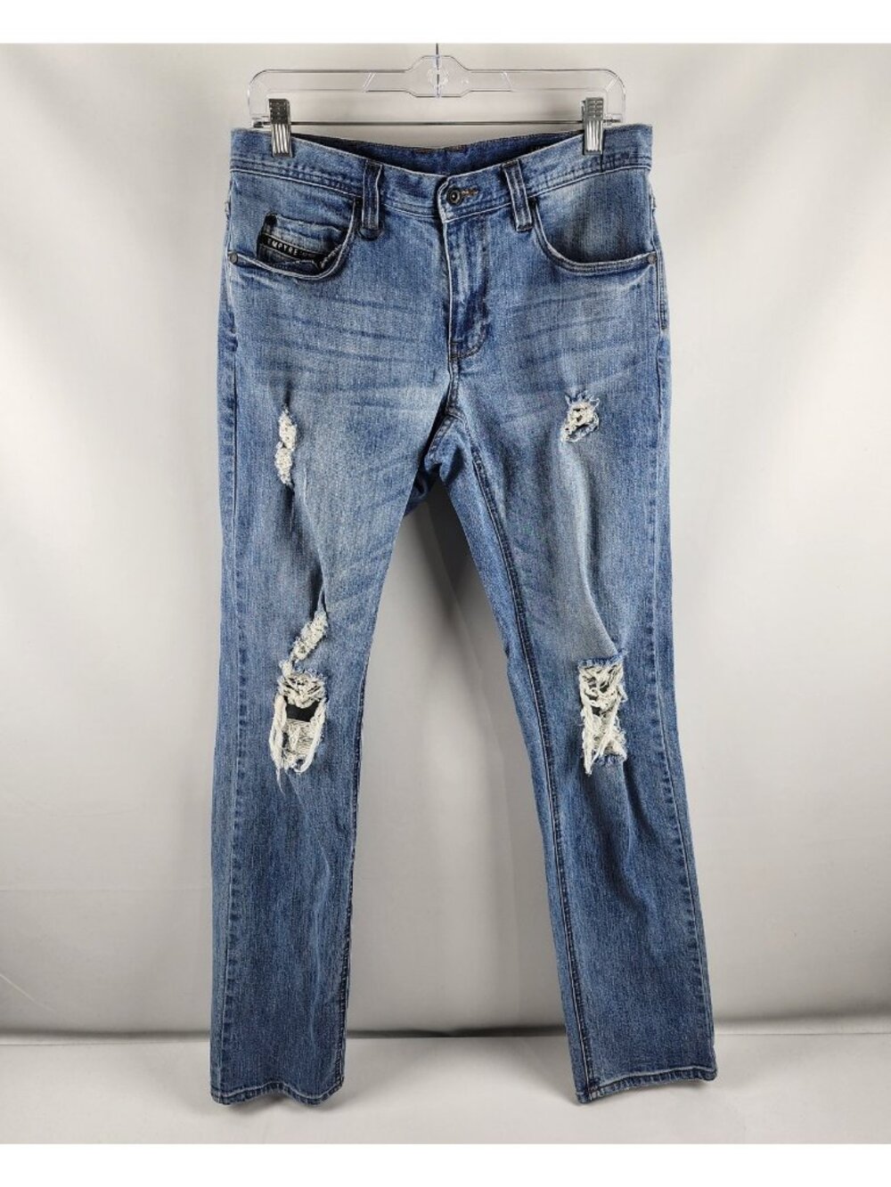 Empyre Jeans Womens 32 Blue Skeletor Skinny Distressed Denim (32x32)
